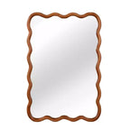 Miroir décoratif encadré en bois massif, rectangle ondulé 24 x 36 po, miroir mural moderne de style ferme pour chambre à coucher, salle de bain, salon, entrée, marron