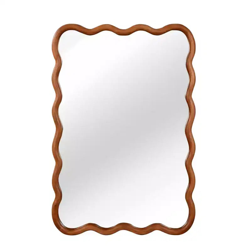 Miroir décoratif encadré en bois massif, rectangle ondulé 24 x 36 po, miroir mural moderne de style ferme pour chambre à coucher, salle de bain, salon, entrée, marron