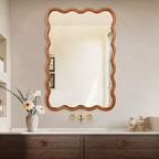 Miroir décoratif encadré en bois massif, rectangle ondulé 24 x 36 po, miroir mural moderne de style ferme pour chambre à coucher, salle de bain, salon, entrée, marron