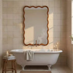 Miroir décoratif encadré en bois massif, rectangle ondulé 24 x 36 po, miroir mural moderne de style ferme pour chambre à coucher, salle de bain, salon, entrée, marron