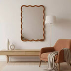 Miroir décoratif encadré en bois massif, rectangle ondulé 24 x 36 po, miroir mural moderne de style ferme pour chambre à coucher, salle de bain, salon, entrée, marron