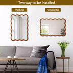 Miroir décoratif encadré en bois massif, rectangle ondulé 24 x 36 po, miroir mural moderne de style ferme pour chambre à coucher, salle de bain, salon, entrée, marron