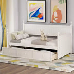 Twin Size Bed Daybed with Storage Three Drawers , Wood Twin Size Daybed Frame for Bedroom, White