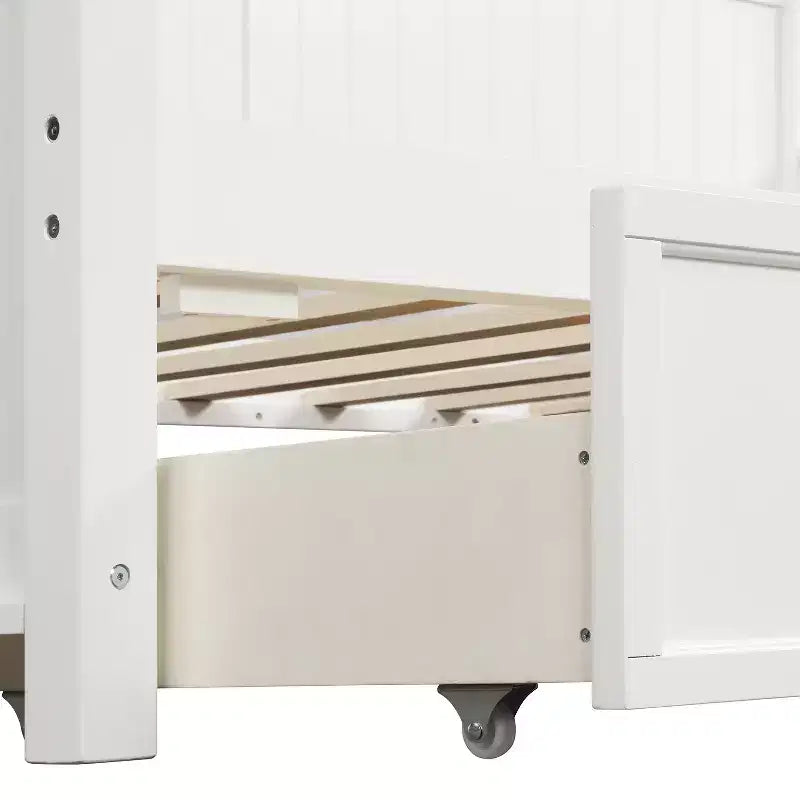 Lit de repos double avec rangement trois tiroirs, cadre de lit de repos double en bois pour chambre à coucher, blanc