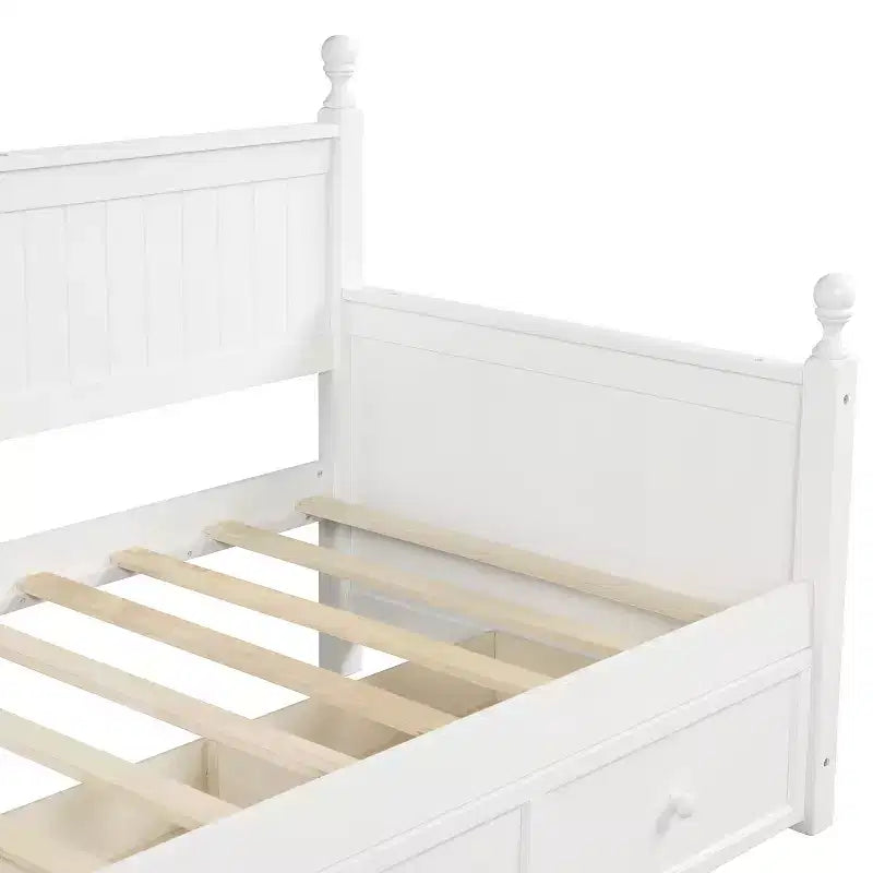 Lit de repos double avec rangement trois tiroirs, cadre de lit de repos double en bois pour chambre à coucher, blanc