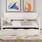 Lit de repos double avec rangement trois tiroirs, cadre de lit de repos double en bois pour chambre à coucher, blanc