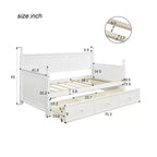 Lit de repos double avec rangement trois tiroirs, cadre de lit de repos double en bois pour chambre à coucher, blanc