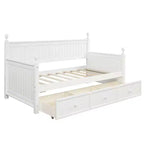 Lit de repos double avec rangement trois tiroirs, cadre de lit de repos double en bois pour chambre à coucher, blanc