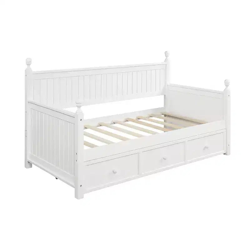 Lit de repos double avec rangement trois tiroirs, cadre de lit de repos double en bois pour chambre à coucher, blanc