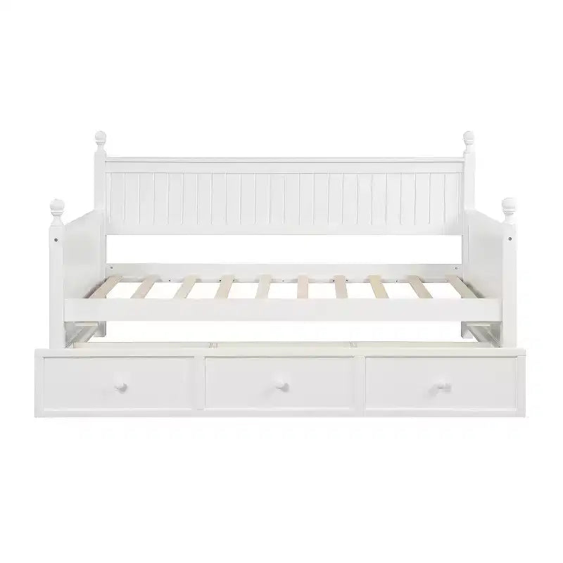 Lit de repos double avec rangement trois tiroirs, cadre de lit de repos double en bois pour chambre à coucher, blanc