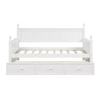 Lit de repos double avec rangement trois tiroirs, cadre de lit de repos double en bois pour chambre à coucher, blanc