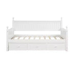 Lit de repos double avec rangement trois tiroirs, cadre de lit de repos double en bois pour chambre à coucher, blanc