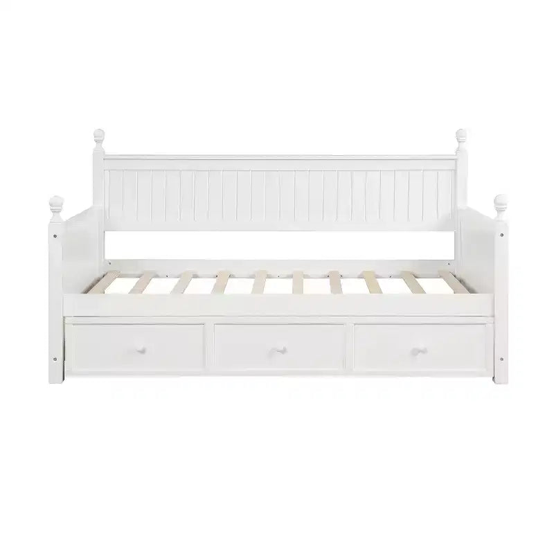 Lit de repos double avec rangement trois tiroirs, cadre de lit de repos double en bois pour chambre à coucher, blanc
