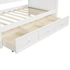 Lit de repos double avec rangement trois tiroirs, cadre de lit de repos double en bois pour chambre à coucher, blanc