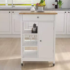 Okak Modrn Kitchen Island Cart with Adjustable Shelves & Center Drawer & Wheels,Storage Cabinet Dining Sideboard for Kitchen,Dining Room