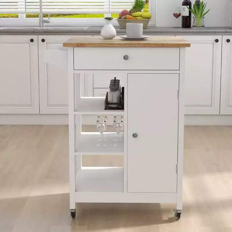 Okak Modrn Kitchen Island Cart with Adjustable Shelves & Center Drawer & Wheels,Storage Cabinet Dining Sideboard for Kitchen,Dining Room