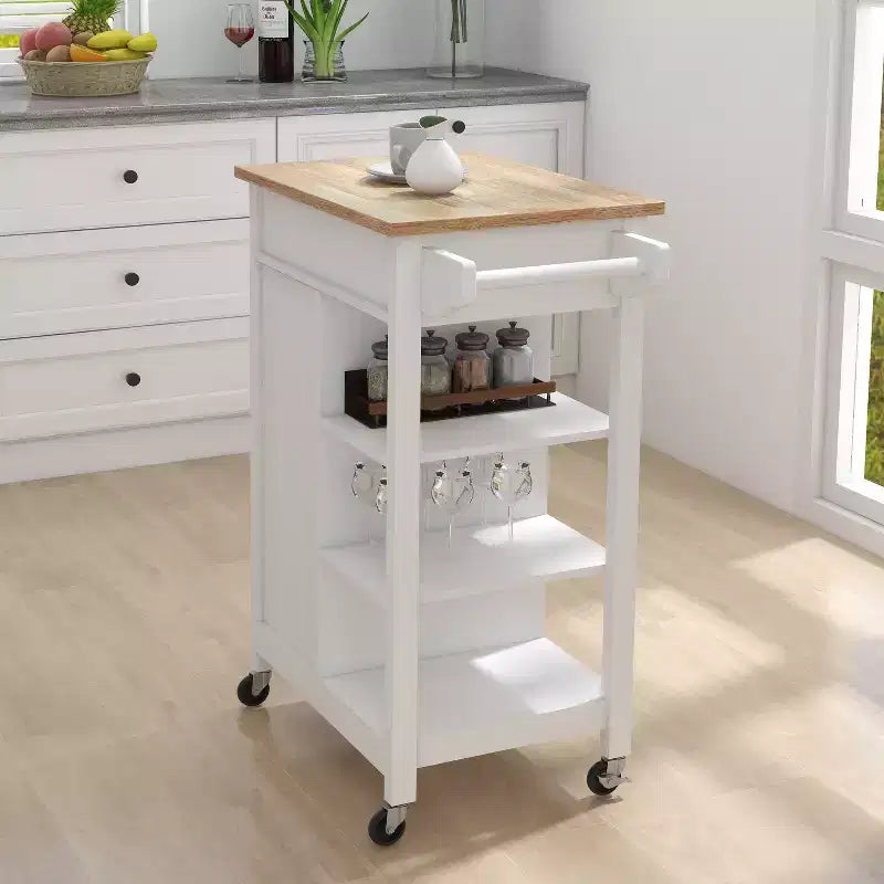 Desserte moderne à îlot de cuisine avec étagères réglables, tiroir central et roulettes, buffet de rangement