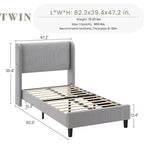 Cadre de lit double avec tête de lit et oreilles, revêtement en velours à rayures verticales, 2 poches de rangement, support à lattes en bois, beige