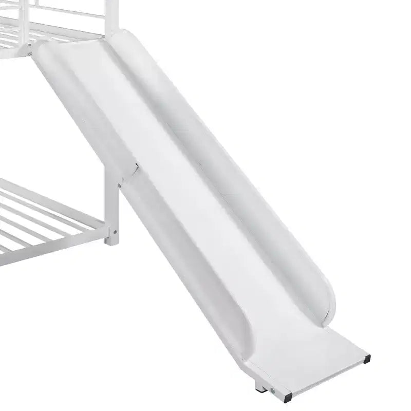 Lit superposé cabane en métal avec toboggan et étagère pour chambre d'enfant