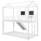 Lit superposé cabane en métal avec toboggan et étagère pour chambre d'enfant