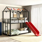 Lit superposé cabane en métal avec toboggan et étagère pour chambre d'enfant