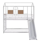 Lit superposé cabane en métal avec toboggan et étagère pour chambre d'enfant