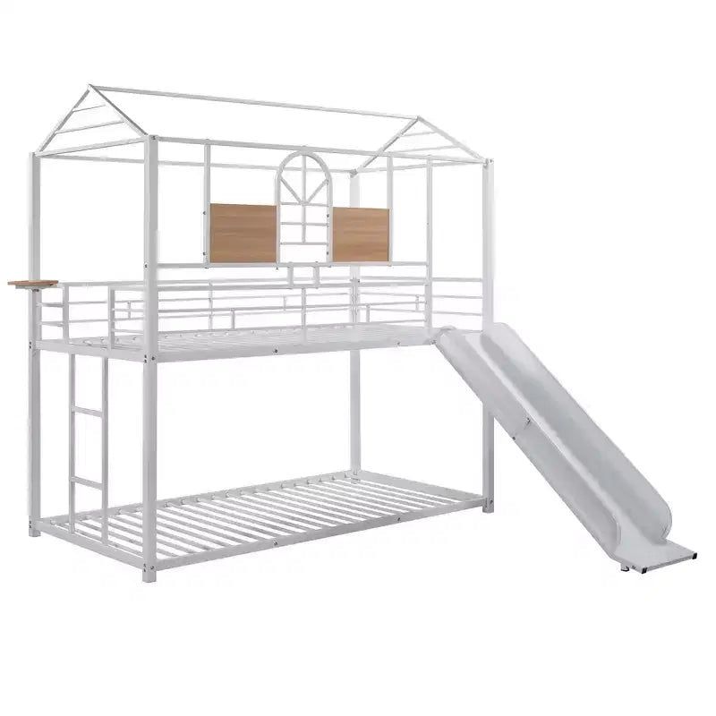 Lit superposé cabane en métal avec toboggan et étagère pour chambre d'enfant