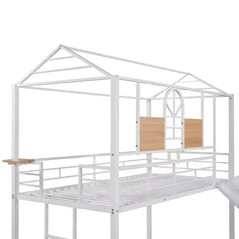 Lit superposé cabane en métal avec toboggan et étagère pour chambre d'enfant