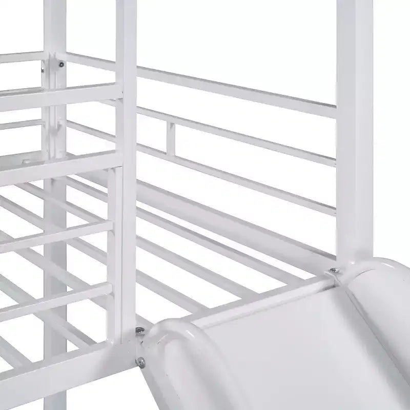 Lit superposé cabane en métal avec toboggan et étagère pour chambre d'enfant