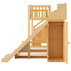 Lit superposé jumeau sur grand lit avec toboggan et armoire pour enfants, cadre de lit superposé en bois peu encombrant avec escalier de rangement et étagère ouverte