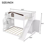 Lit superposé jumeau sur grand lit avec toboggan et armoire pour enfants, cadre de lit superposé en bois peu encombrant avec escalier de rangement et étagère ouverte