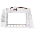 Lit superposé jumeau sur grand lit avec toboggan et armoire pour enfants, cadre de lit superposé en bois peu encombrant avec escalier de rangement et étagère ouverte