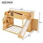 Lit superposé jumeau sur grand lit avec toboggan et armoire pour enfants, cadre de lit superposé en bois peu encombrant avec escalier de rangement et étagère ouverte
