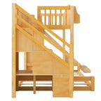 Lit superposé jumeau sur grand lit avec toboggan et armoire pour enfants, cadre de lit superposé en bois peu encombrant avec escalier de rangement et étagère ouverte