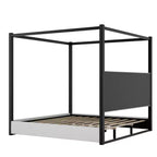 Lit Plateforme King Size en Bois avec Tête de Lit Rembourrée et Cadre en Métal, Montage Facile