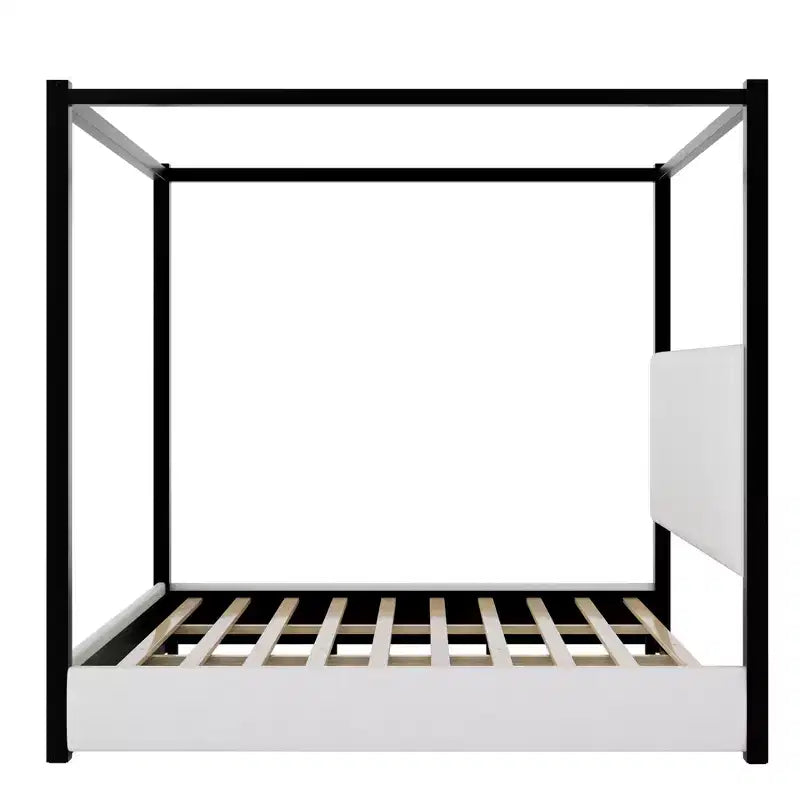 Lit Plateforme King Size en Bois avec Tête de Lit Rembourrée et Cadre en Métal, Montage Facile