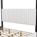 Lit Plateforme King Size en Bois avec Tête de Lit Rembourrée et Cadre en Métal, Montage Facile