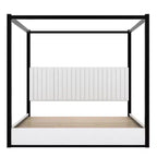 Lit Plateforme King Size en Bois avec Tête de Lit Rembourrée et Cadre en Métal, Montage Facile