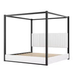 Lit Plateforme King Size en Bois avec Tête de Lit Rembourrée et Cadre en Métal, Montage Facile