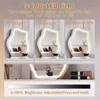 Coiffeuse moderne réglable avec miroir LED nuage, bureau de maquillage texturé à nervures avec tiroirs et armoire latérale pour chambre et petits espaces