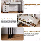 Coiffeuse moderne réglable avec miroir LED nuage, bureau de maquillage texturé à nervures avec tiroirs et armoire latérale pour chambre et petits espaces