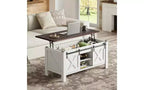 Table basse relevable de style rustique de 47,3 po avec portes coulissantes de grange, grand compartiment de rangement caché et étagère modulable pour salon