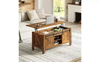 Table basse relevable de style rustique de 47,3 po avec portes coulissantes de grange, grand compartiment de rangement caché et étagère modulable pour salon