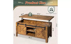 Table basse relevable de style rustique de 47,3 po avec portes coulissantes de grange, grand compartiment de rangement caché et étagère modulable pour salon