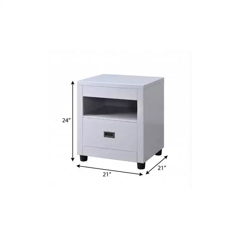 Guéridon carré gris tourterelle de 61 cm avec tiroir et étagère
