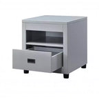 Guéridon carré gris tourterelle de 61 cm avec tiroir et étagère
