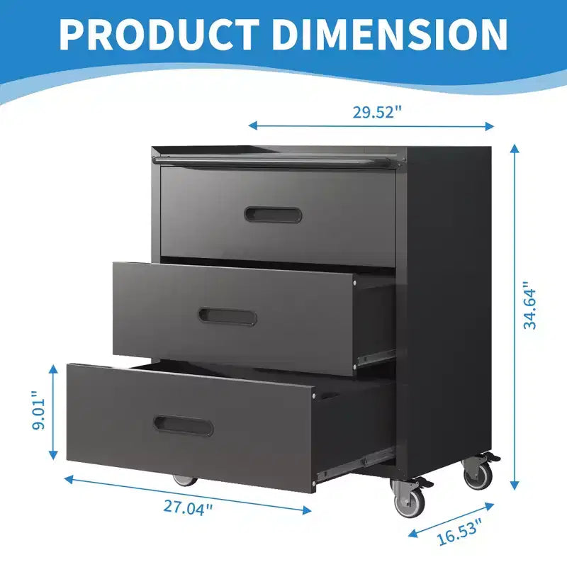 Armoire de rangement en métal robuste avec roues, armoire à outils à 3 tiroirs pour garage, bureau et solutions d'organisation domestique