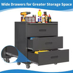 Armoire de rangement en métal robuste avec roues, armoire à outils à 3 tiroirs pour garage, bureau et solutions d'organisation domestique