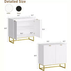 Buffet de salle à manger/entrée moderne en bois à chevrons de 31,5 W avec poignées dorées et 2 portes avec étagère