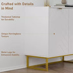 Buffet de salle à manger/entrée moderne en bois à chevrons de 31,5 W avec poignées dorées et 2 portes avec étagère